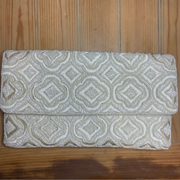 Lulus Effortlessly Glam Ivory Beaded Embroidered Clutch - Picture 2 of 8